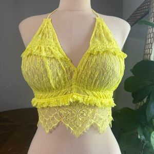 Banjul Yellow Lace Crop Top small